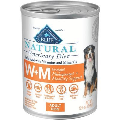 BLUE Natural Veterinary Diet Canine W+M Weight Management & Mobility Support 12.5 oz Can, 12/Pkg , BLUE BUFFALO 801975