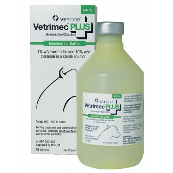 Vetrimec Plus (Ivermectin-Clorsulon) Injection for Cattle, 1000mL , Vetone 11-03100