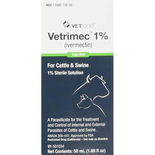 Vetrimec (Ivermectin) 1% Sterile Solution Injection for Cattle and Swine, 50mL , Vetone 200-437