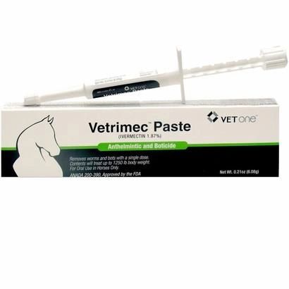 Vetrimec Paste (Ivermectin 1.87%), Anthelmintic and Boticide, Apple Flavored, 0.21oz , Vetone 200-390