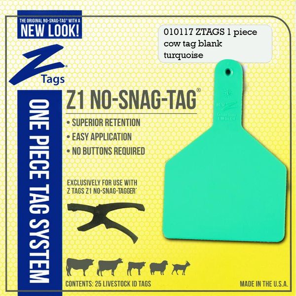 Z Tags Z1 No-Snag-Tag Calf Size, Blank, Green , 25/Pack , Datamars 9053612