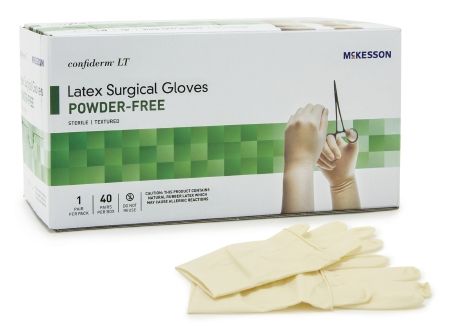 Surgical Glove McKesson Confiderm® LT Sterile Powder Free Latex Hand Specific Bisque Ivory Not Chemo Approved Size 7.5 , 40 Pairs/Box