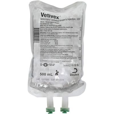 Vetivex Veterinary Lactated Ringer’s Injection, USP 500 ml, 24/Pkg , DECHRA 17033-492-01