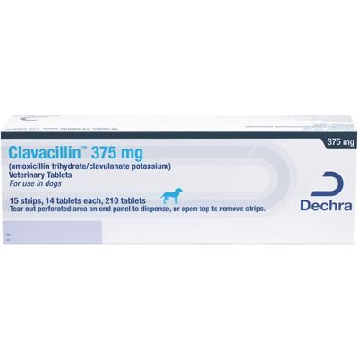 Clavacillin Veterinary Tablets 375 mg, 210/Box (15 Foil Strips of 14 Tablets/Strip) , DECHRA 17033-443-21