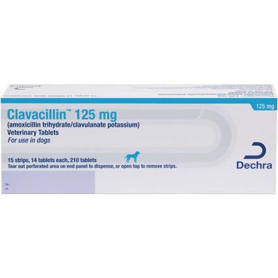 Clavacillin Veterinary Tablets 125 mg, 210/Box (15 Foil Strips of 14 Tablets/Strip) , DECHRA 17033-441-21