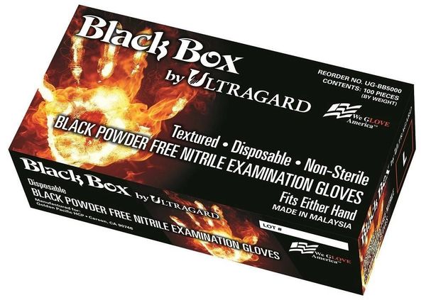 Black Box by Ultragard 6 mil Black Powder Free Nitrile Exam Gloves Size Medium , 100/Box , 10 Box/Case , Ultragard UGBB5000-M