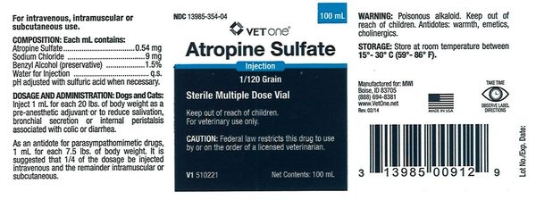 Atropine Sulfate Injection, 1/120 Grain, 100mL , Vetone 510221