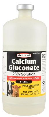 Calcium Gluconate 23% Solution for Treatment of Milk Fever in Cattle, 500mL , Each , Durvet 001-111246C