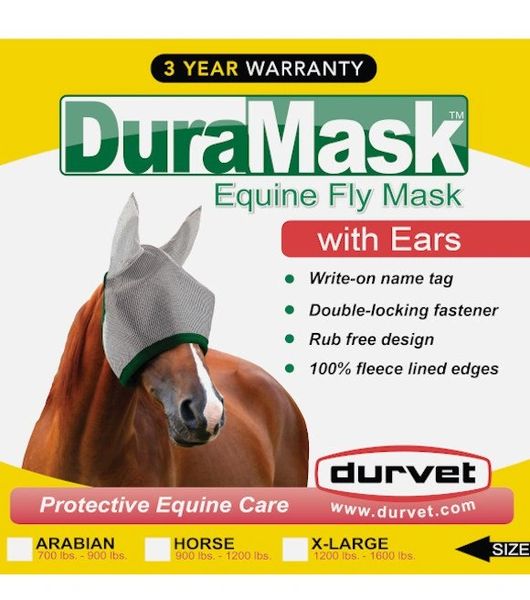 DuraMask Equine Fly Mask with Ears, Horse Size Each , Durvet 081-60020