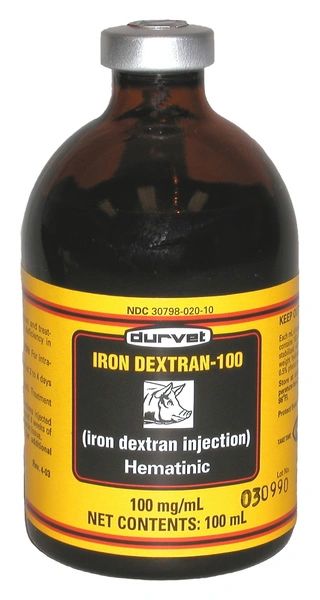 Iron Dextran-100 Injection, 100mL , Each , 12/Case , Durvet 001-DME1030C