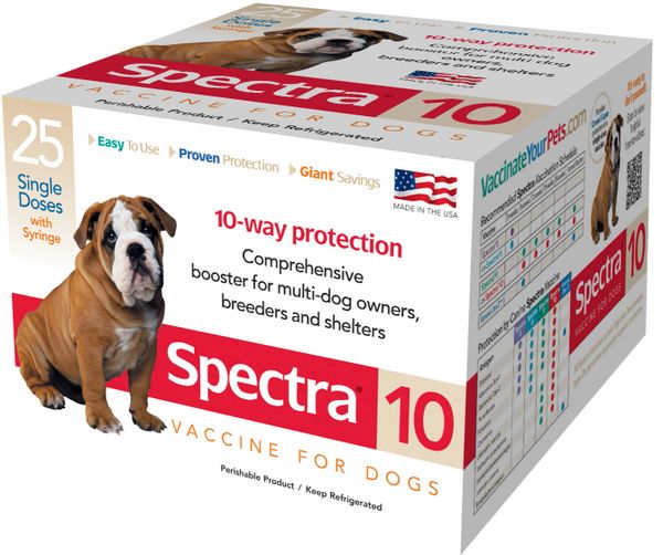 Spectra 10 Vaccine for Dogs (Single Dose with Syringe), Modified Live and Killed Virus, 1mL< 25/Box , Durvet 004-15096