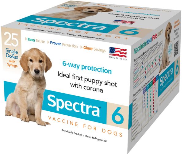 Spectra 6 Vaccine for Dogs (Single Dose with Syringe), Modified Live and Killed Virus, 1mL , 25/Box , Durvet 004-15086