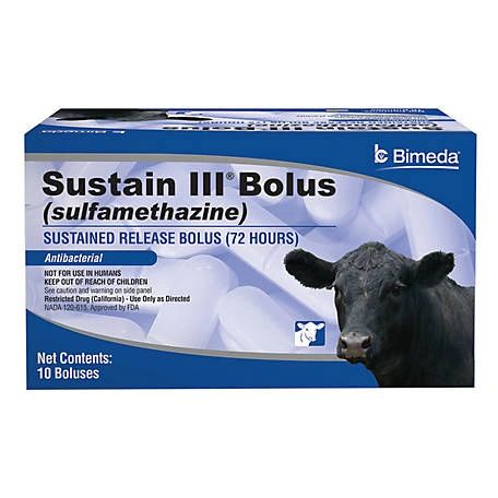 Sustain III Bolus (Sulfamethazine), Sustained Release, Antibacterial, 50 Count , Each , 6/Case , Durvet 001-54153C