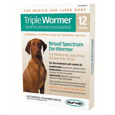 Triple Wormer for Medium and Large Dogs Greater than 25 Pounds, Green Label, 12 Chewable Flavored Tablets , Durvet 011-17712