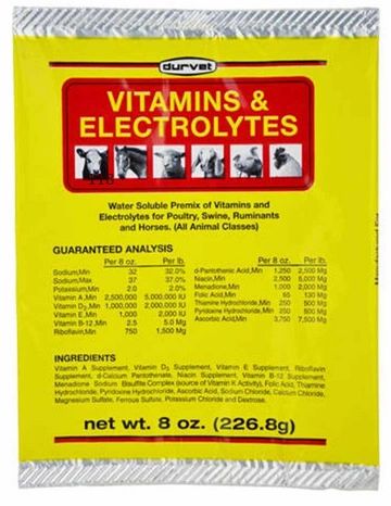 Vitamins and Electrolytes, Water Soluble Premix, 8oz , Each Pack , 30 Pack/Case, Durvet 002-DTH2500