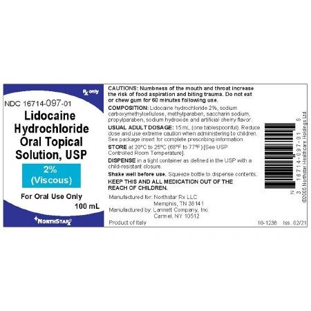 Lidocaine HCl 2% Solution Bottle 100 mL , NorthStar 16714009701