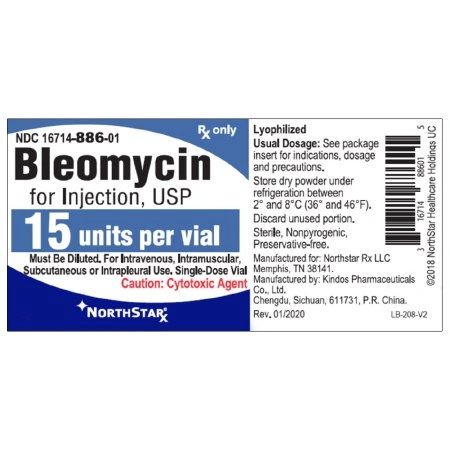 BLEOMYCIN, SDV 15UNIT Single Dose Via , NorthStar 16714088601