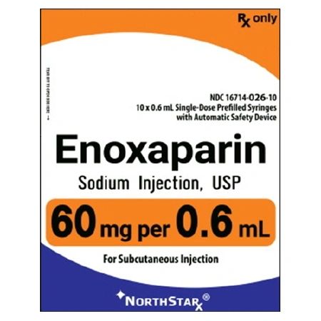 Enoxaparin Sodium, Preservative Free 60 mg / 0.6 mL Injection Prefilled Syringe 0.6 mL , 10/Pack , NorthStar 16714002610