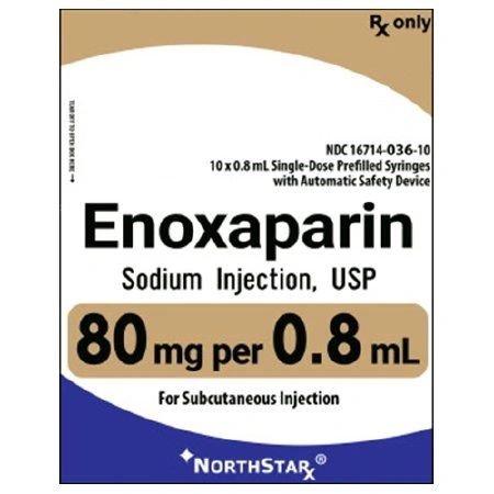 Enoxaparin Sodium, Preservative Free 80 mg / 0.8 mL Injection Prefilled Syringe ,0.8 mL , 10/Pack , NorthStar 16714003610