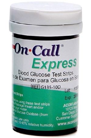 Blood Glucose Test Strips On Call Express 50 Strips per Vial , 12 Vial/Case , No Coding Required For On Call Express Blood Glucose Monitor , Acon 755729-200