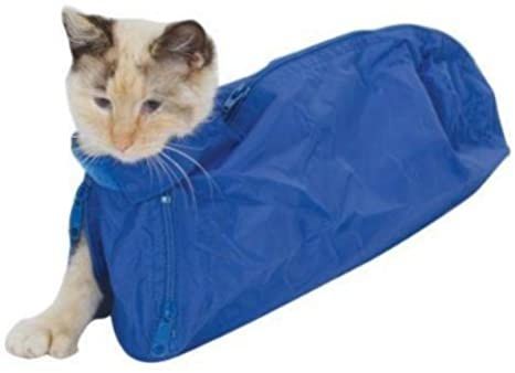 Cat Sack with Rear Underside Zipper, Blue, Large , Each , Furry Footed Friends CSZ-1