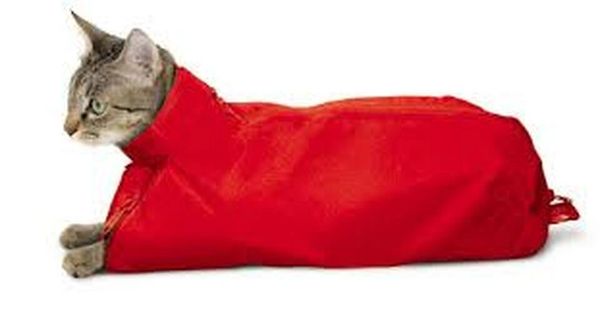 Cat Sack with Rear Underside Zipper, Red, Medium , Each , Furry Footed Friends CSZ-2