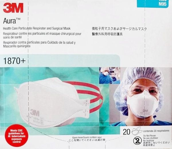 N95 Respirator Mask White 20/Box ,12 Box/Case , 3M 1870+