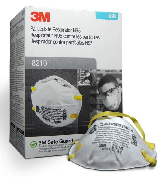 3M N95 Respirator Mask Standard, White 20/Pkg ,9 Pack/Case , 3M 8210