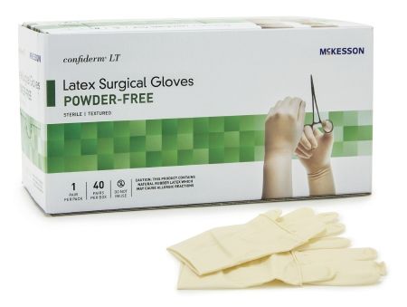 Surgical Glove McKesson Confiderm® LT Sterile Powder Free Latex Hand Specific Bisque Ivory Not Chemo Approved Size 7 , 40 Pairs/Box