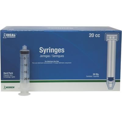 Ideal Disposable Syringes 20 cc, Luer Lock, Hard Packed, 50/Box , 500/Case Pkg , NEOGEN 8890