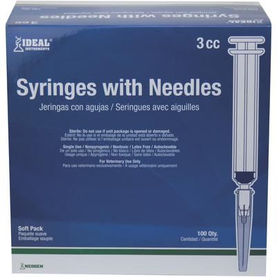 Ideal Syringes with Needles 3 cc, 20 Gauge x 1-1/2" Luer Lock, Soft Packed, 100/Box , 1000/Case , NEOGEN 9282