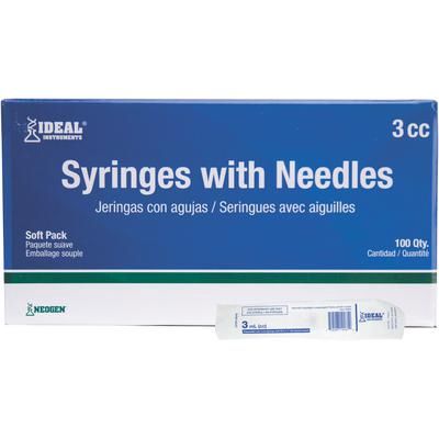 Ideal Syringes with Needles 3 cc, 20 Gauge x 1", Luer Lock, Soft Packed, 100/Box , 1000/Case, NEOGEN 9281