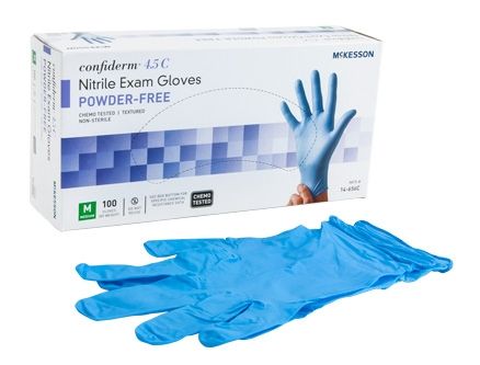 Exam Glove McKesson Confiderm® 4.5C NonSterile Powder Free Nitrile Ambidextrous Textured Fingertips Blue Chemo Tested Medium , 100/Box , 10Box/Case