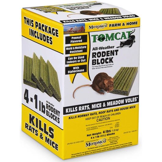 Tomcat All-Weather Rodent Block 1lb Block , 16/Case , Motomco 32465