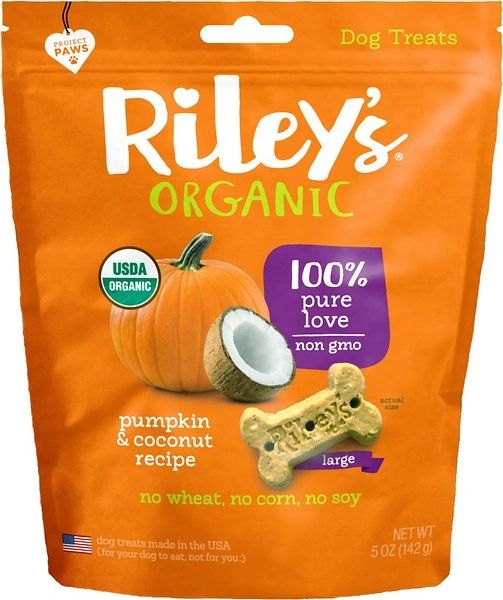 Rileys Organic Dog Treats, Pumpkin and Coconut Recipe, Large Bone, 5oz , 12/Case , Riley's 27051F-6