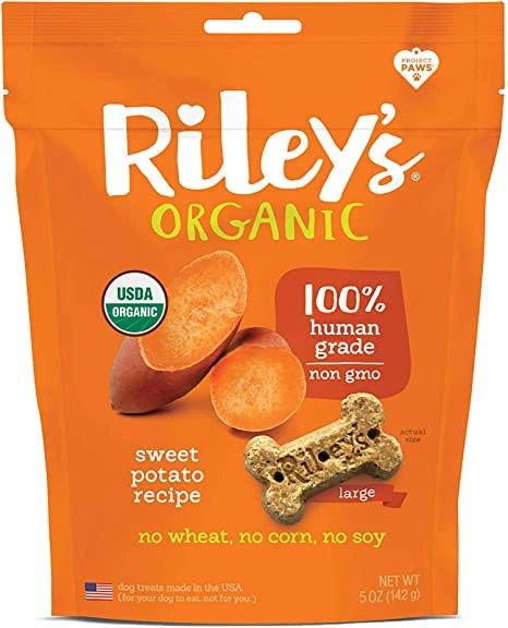 Rileys Organic Dog Treats, Sweet Potato Recipe, Large Bone, 5oz , 12/Case , Riley's 25051F-6