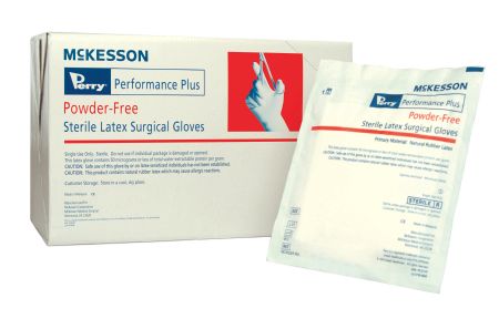 Surgical Glove McKesson Perry® Performance Plus Sterile Powder Free Latex Hand Specific Smooth Cream Not Chemo Approved Size 6.5 , 40 Pairs/Box