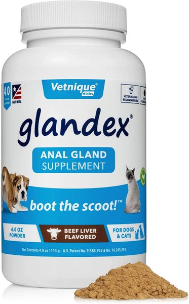 Glandex Anal Gland Support Powder for Dogs and Cats, Beef Flavor, 5.5oz , Each , 25/Case , Vetnique Labs GXP55-44976