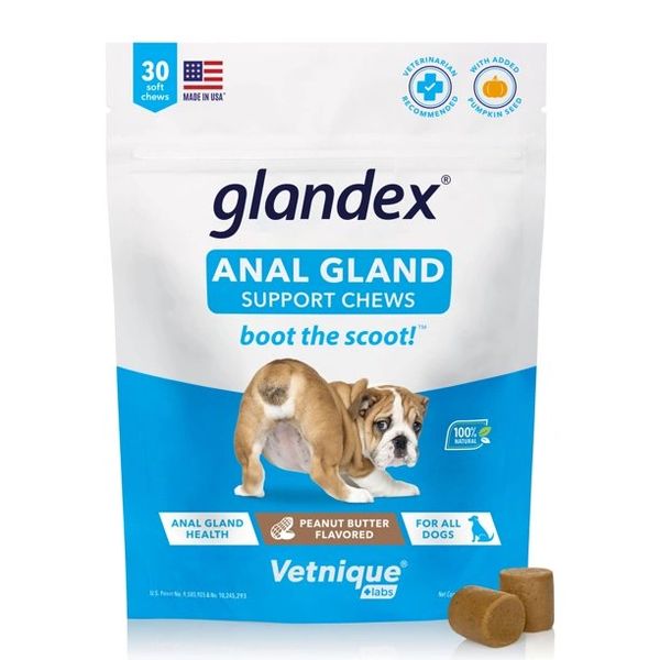 Glandex Anal Gland Support for Dogs, Peanut Butter Flavor, 30 Soft Chews , Each Pack , 24 Pack/Case , Vetnique Labs GSC30-44985