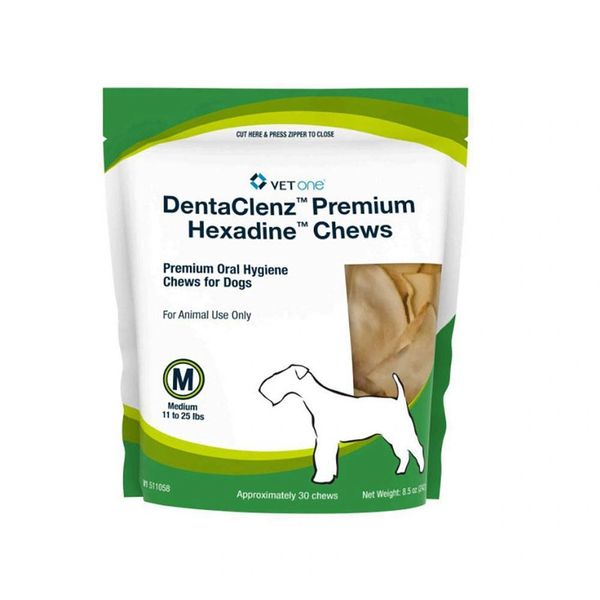 DentaClenz Premium Hexadine Chews for Dogs, Medium, 11-25 lb , 30 Count , Each , 12/Case , Vetone 511058