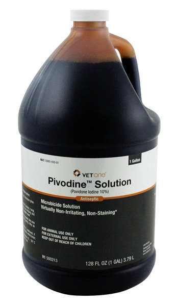 Pivodine Solution 10% Povidone Iodine (1% Titratable Iodine) Antiseptic, 1 Gallon , Vetone 510095