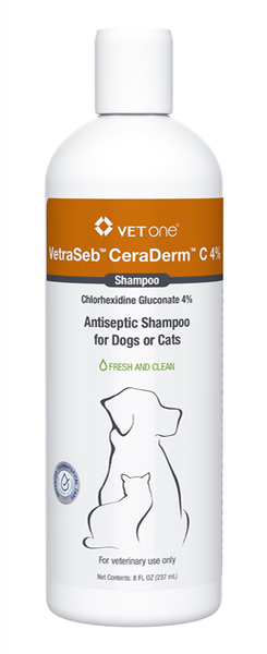 VetraSeb CeraDerm C 4% Antiseptic Shampoo for Dogs or Cats, 8oz , Each , 12/Case , Vetone 600187