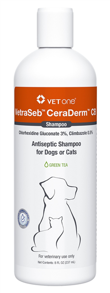 VetraSeb CeraDerm CB Antiseptic Shampoo for Dogs and Cats, 8oz , Each , 12/Case , Vetone 600167