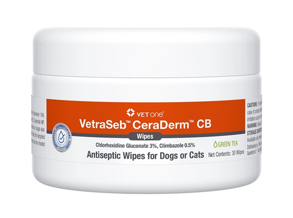 VetraSeb CeraDerm CB Antiseptic Wipes for Dogs and Cats, 30 Count , Each , 12/Case , Vetone 600166