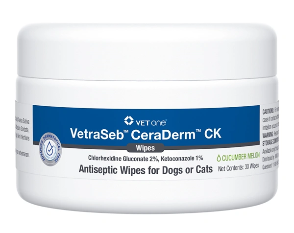 VetraSeb CeraDerm CK Antiseptic Wipes for Dogs or Cats, 30 Count , Each , 12/Case , Vetone 600177