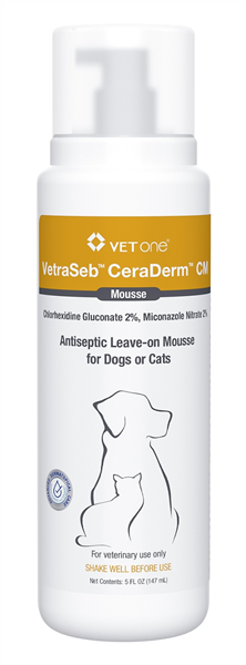 VetraSeb CeraDerm CM Antiseptic Leave-On Mousse for Dogs and Cats, 5oz , Each , 12/Case , Vetone 600163