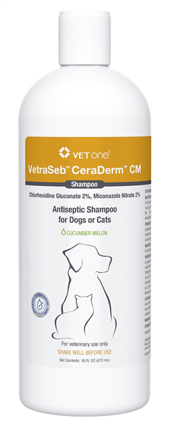 VetraSeb CeraDerm CM Antiseptic Shampoo for Dogs or Cats, 16oz , each , 12/Case , Vetone 600185