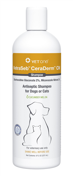 VetraSeb CeraDerm CM Antiseptic Shampoo for Dogs or Cats, 8oz , Each , 12/Case , Vetone 600184