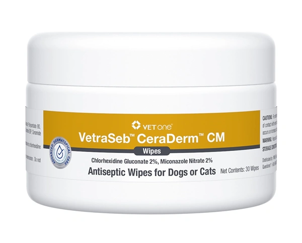 VetraSeb CeraDerm CM Antiseptic Wipes for Dogs and Cats, 30 Count , Each , 12/Case , Vetone 600162