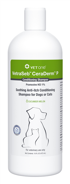 VetraSeb CeraDerm P Anti-Itch Conditioning Shampoo for Dogs or Cats, 16oz , Each , Vetone 600171